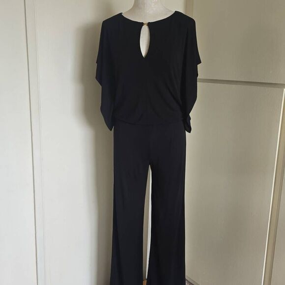 Trina Turk Blk Knit Jumpsuit, Flutter Slv, Round Neck W Slit, NWOT, S - Picture 1 of 10